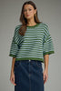 Entro - Top - Short Sleeve Sweater -  Green Lt Blue  Stripe - Findlay Rowe Designs