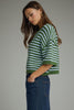 Entro - Top - Short Sleeve Sweater -  Green Lt Blue  Stripe - Findlay Rowe Designs