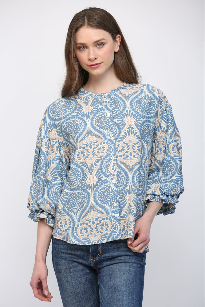 Top - Damask Print - Button Up - Findlay Rowe Designs