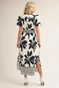 Jodifil - Dress - Midi Tropical Puff Sleeve - Black White - Findlay Rowe Designs