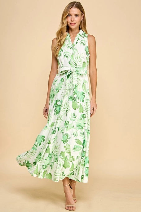 Dress - Sleeveless Midi - Palm Leaves - Findlay Rowe Designs
