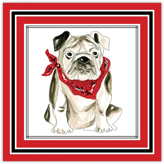 Placemat - Hand painted Bulldog with Red Bandana Square - Findlay Rowe Designs