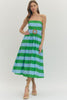 Entro - Dress - Strapless Midi - Green Blue Stripe - Findlay Rowe Designs