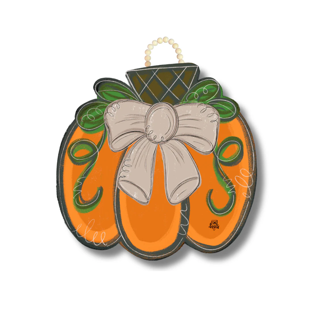 DK Designs - Pumpkin Door Hanger -  Tan Bow - Findlay Rowe Designs