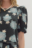 Top - Floral Print Puff Shoulder - Black - Findlay Rowe Designs