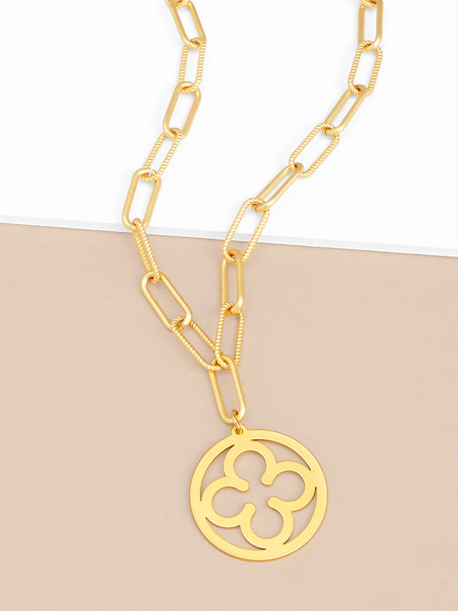 Necklace - Rope Link Clover Pendant - 18in - Matte Metal - Findlay Rowe Designs