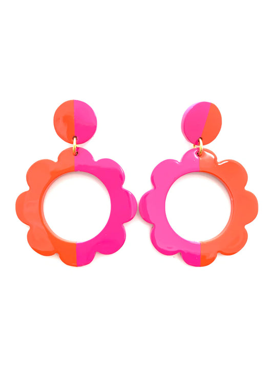 Accessory Jane - Earring - Color Block Flower - Orange and Hot Pink - Findlay Rowe Designs