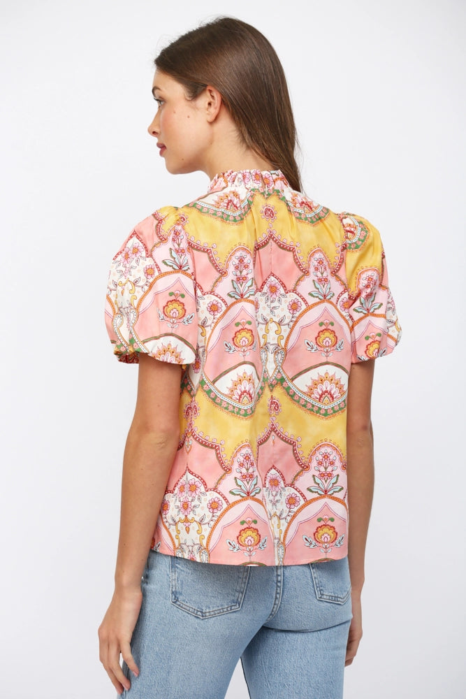 Fate - Top - High Neck Ruffle - Peach Floral - Findlay Rowe Designs