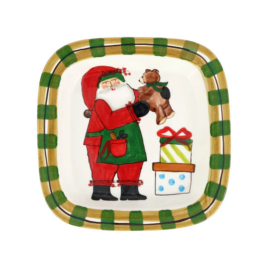 Vietri - Old St. Nick with Teddy Bear - Small Rimmed Square Platter