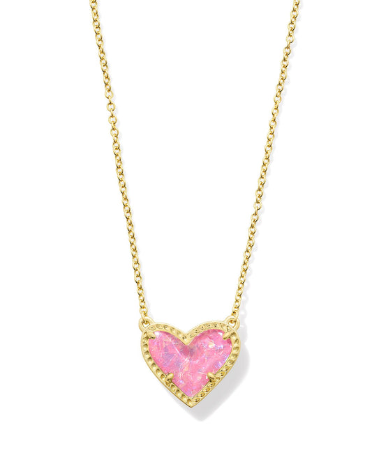Kendra Scott - Necklace - Ari Heart Gold Pendant - Pink Iridescent Glitter Glass - Findlay Rowe Designs