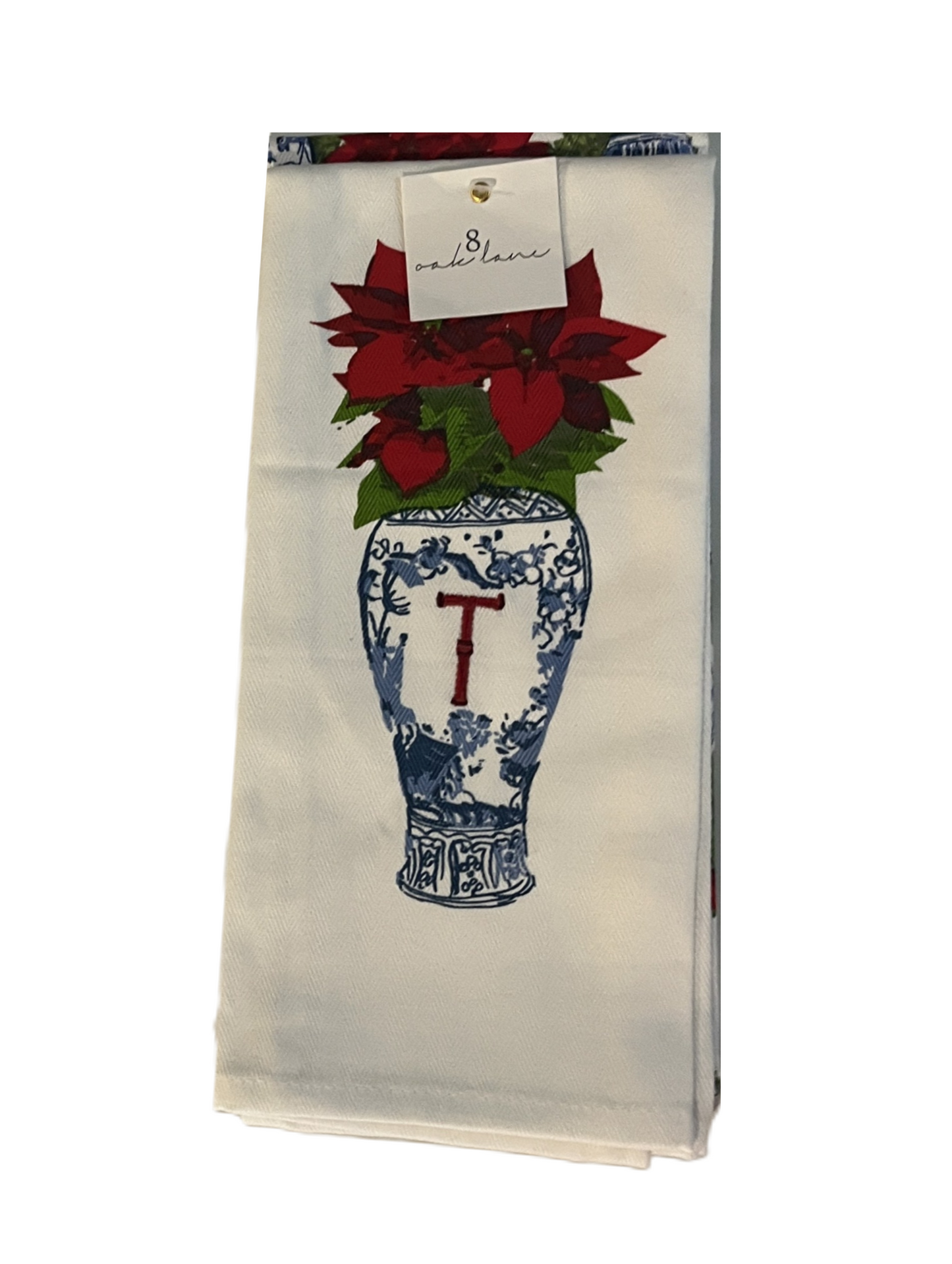 Hand Towels - Poinsettia Chinoiserie Vase - Initial