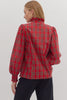 Top - Long Sleeve Plaid Ruffle - Red