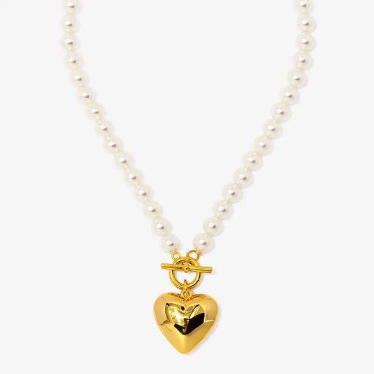Vioroo - Necklace - Heart Charm Pearl Collar - Findlay Rowe Designs