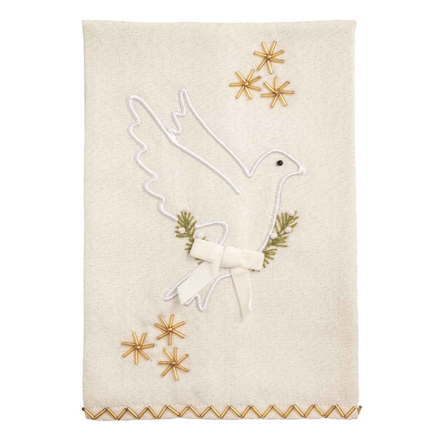 Mud Pie - Tea Towel - White Christmas - Embroidery White and Gold - Findlay Rowe Designs
