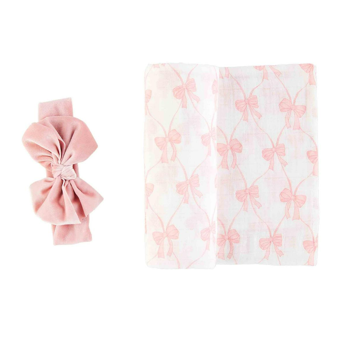 Mud Pie- Bow Swaddle &amp; Headband Set - Findlay Rowe Designs