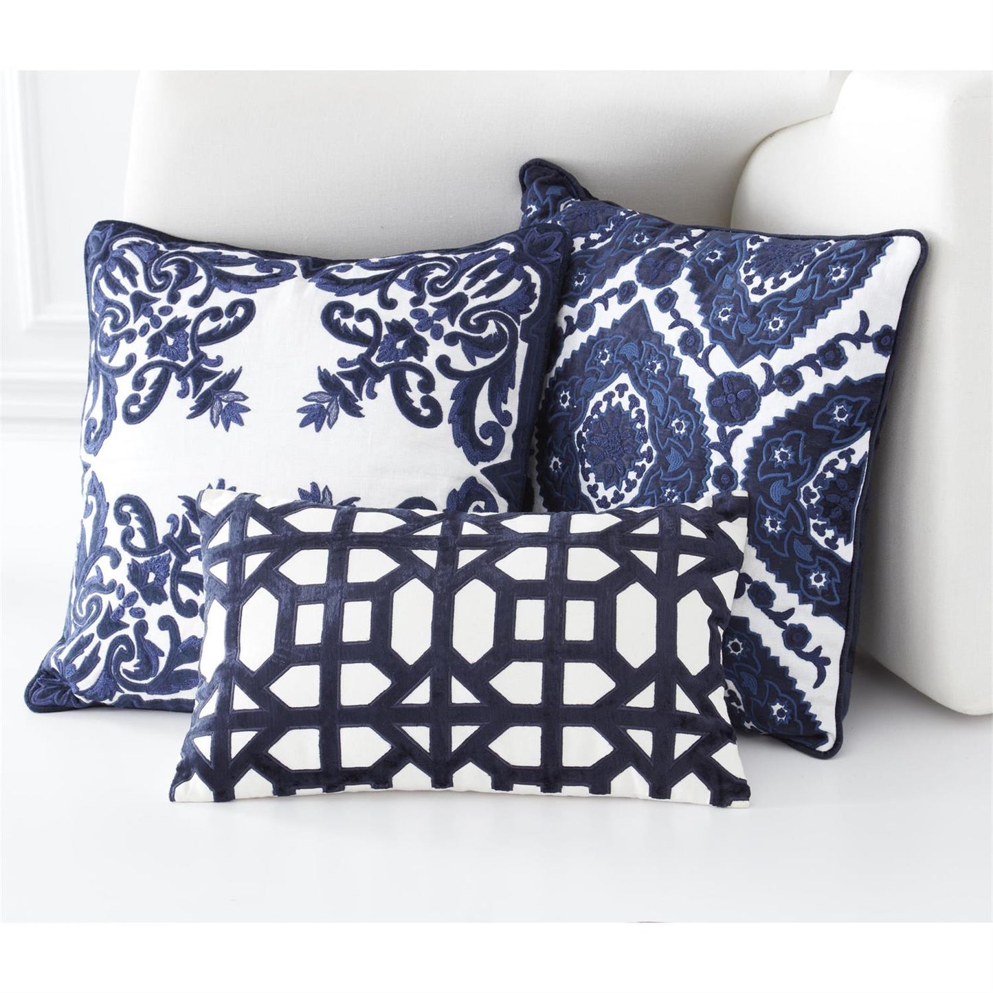 Pillow - Velvet Linen Embroidered - 20in - Royal Blue - Findlay Rowe Designs