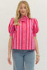 Entro - Top - Puff Sleeve - Pink Red Stripe - Findlay Rowe Designs