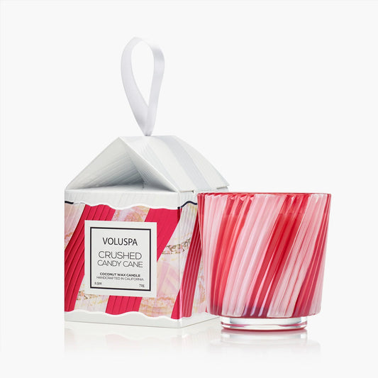 Voluspa - 2.5oz Ornament Pedestal Candle - Crushed Candy Cane - Findlay Rowe Designs