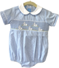 Blue Gingham Bubble with Smocked Bunnies
