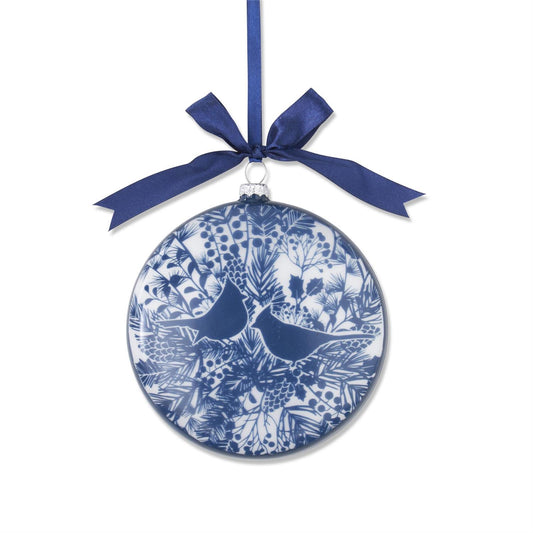 Ornament -  Flat Glass Blue White Cardinal