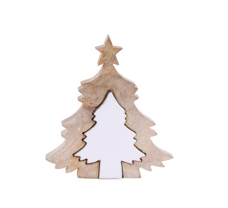A&B Floral - Christmas Tree - 6" Mango Wood - Natural White