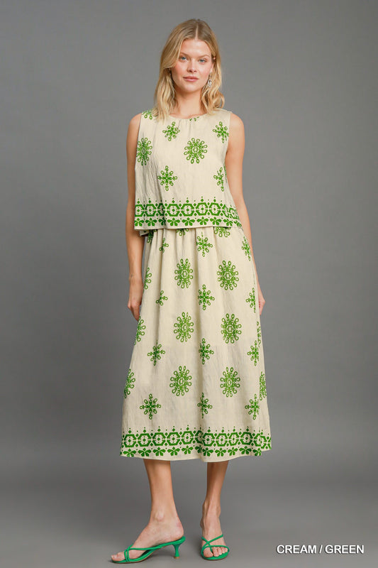 Dress - Borderprint Double Layered Midi - Green - Findlay Rowe Designs