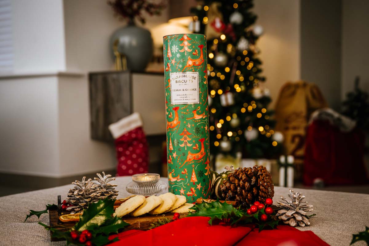 Farmhouse Biscuits - Cookie Tube - Winter Animals Lemon & Orange Whirl