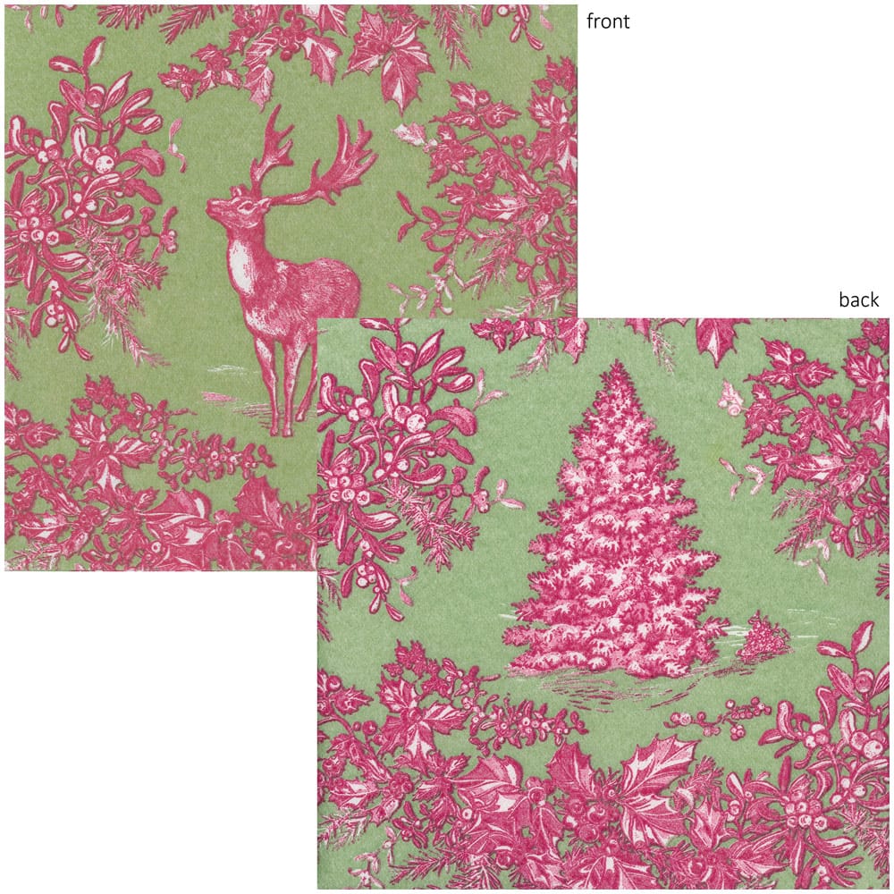 Caspari - Napkin Luncheon - Stag Toile Raspberry/Sage - Findlay Rowe Designs