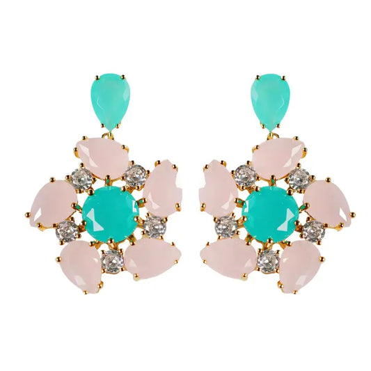 St. Armands - Earrings - Pink and Turquoise Diamond Pinwheel Statement - Findlay Rowe Designs