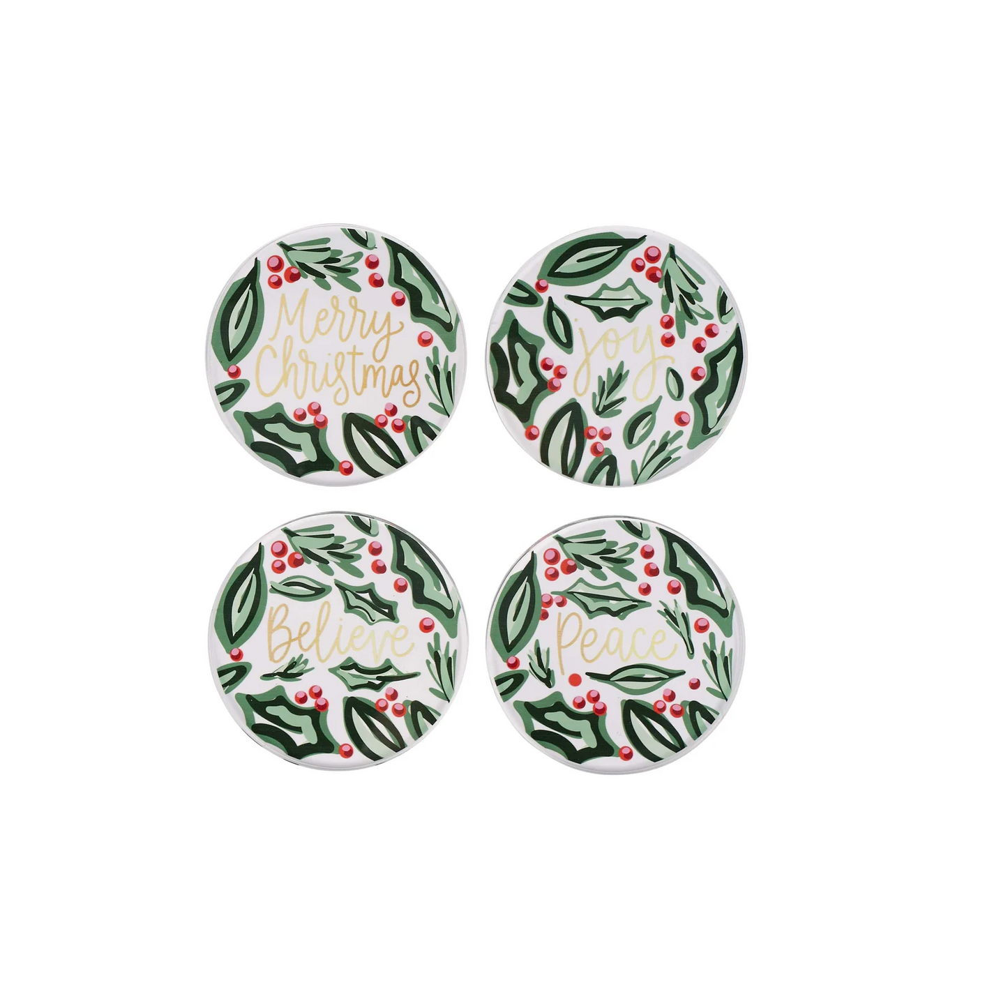 Glory Haus - Coasters - Set of 4 - Merry Christmas Holly - Findlay Rowe Designs