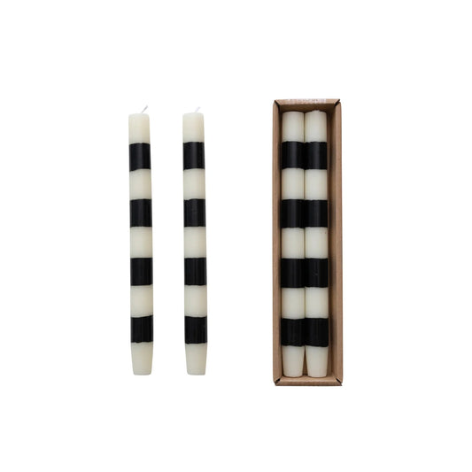 Candle - Taper - Black and White Stripe - Set 2 - Findlay Rowe Designs