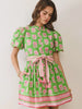 Dress - Mini Floral Puff Sleeve - Green - Findlay Rowe Designs