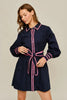 Jodifil - Dress - Mini Bishop Sleeve - Pink Contrast - Navy - Findlay Rowe Designs