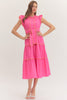 Entro - Dress - Midi Cap Sleeve Tiered Scallop Trim - Hot Pink - Findlay Rowe Designs