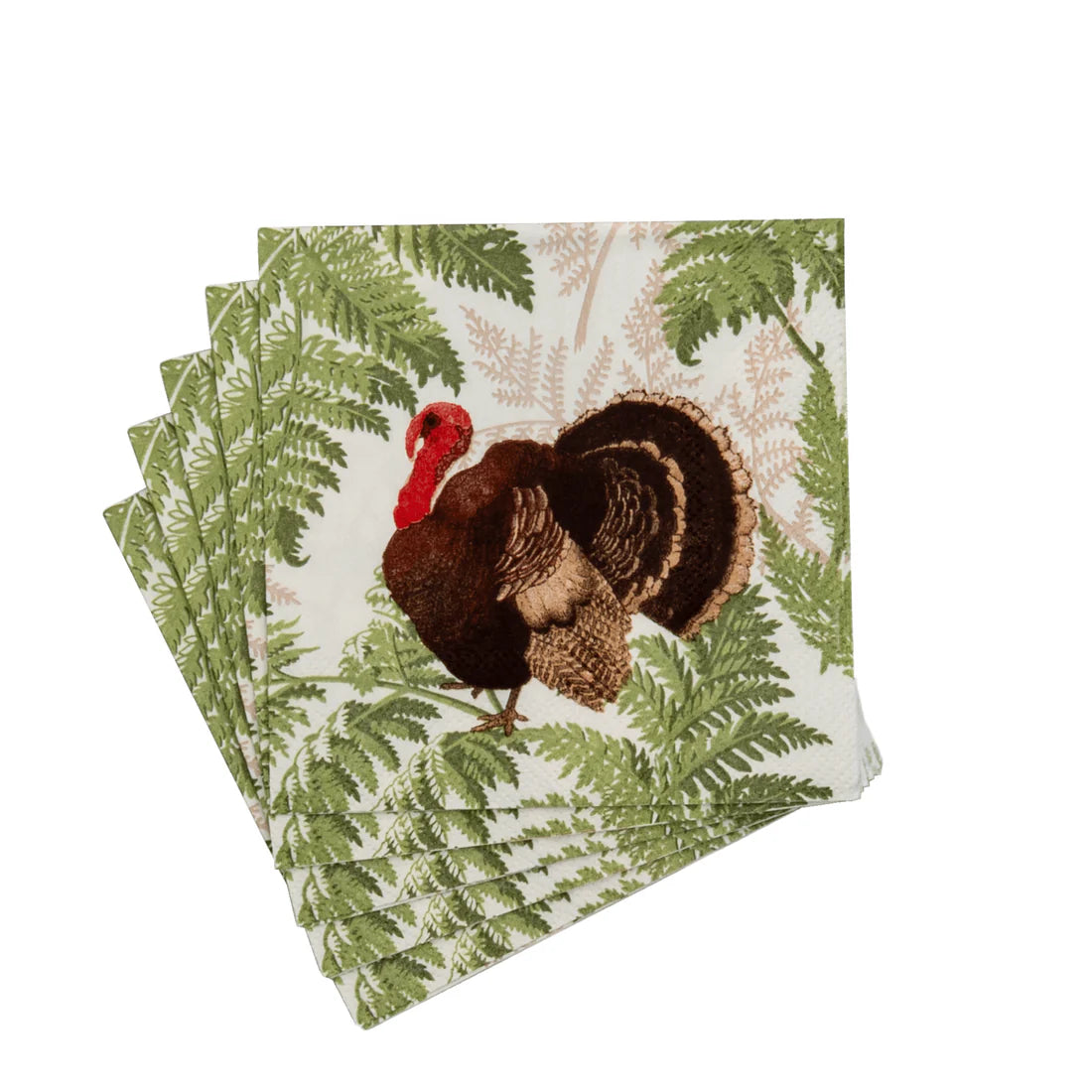 Caspari - Cocktail Napkins - Turkey Among Ferns