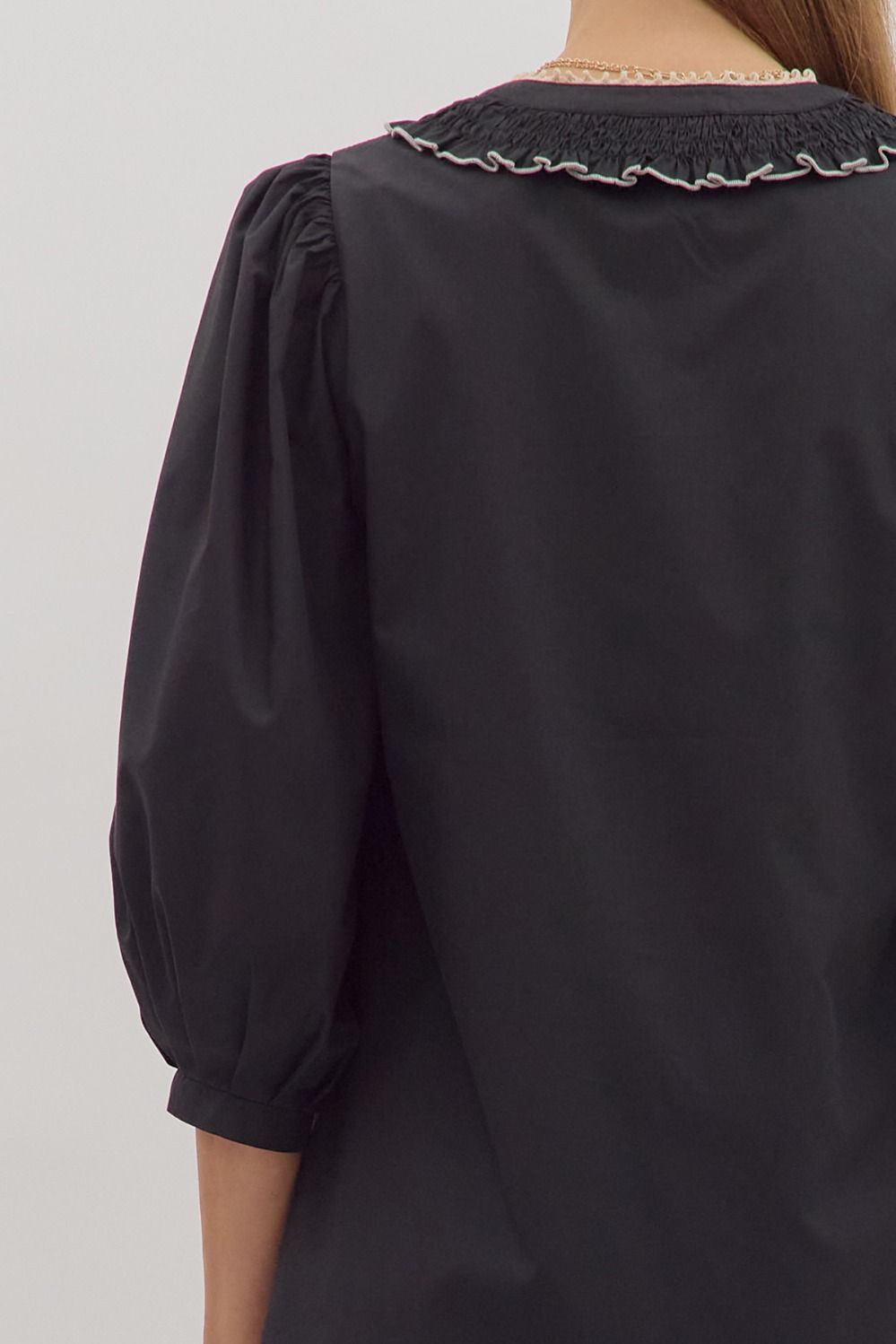 Entro - Dress - Embroidered Mini - Black