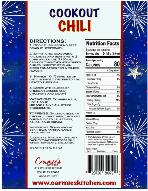 Carmie’s Kitchen - Cookout Chili  - Americana Collection - Findlay Rowe Designs