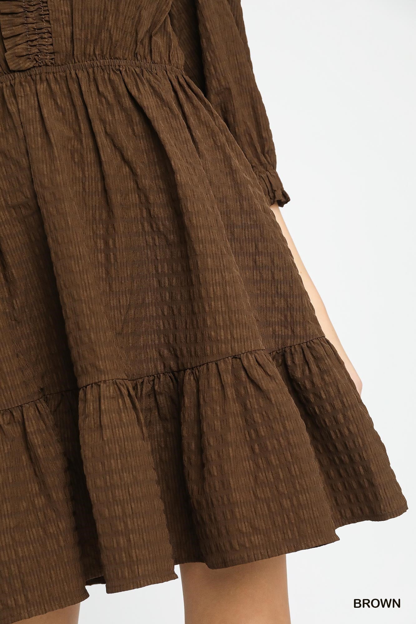 Umgee - Dress - Ruffle Trim Textured Babydoll - Brown - Findlay Rowe Designs