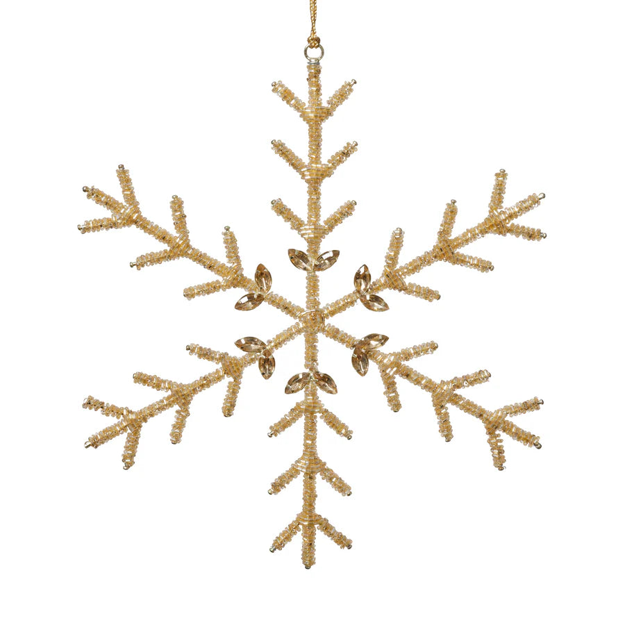 Ornament - Beaded Snowflake - Gold - 10 in