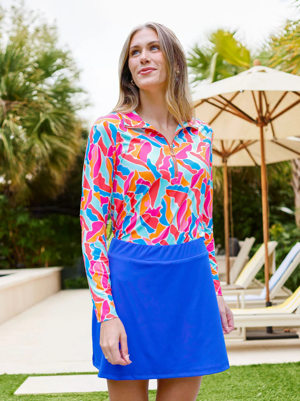 Mary Square - Top - Saratoga Half-Zip - Cool Waters Blue - Findlay Rowe Designs