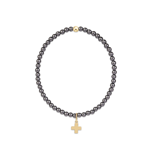Enewton - Classic Pearl Dark Grey 3mm Bracelet - Signature Cross Gold Charm