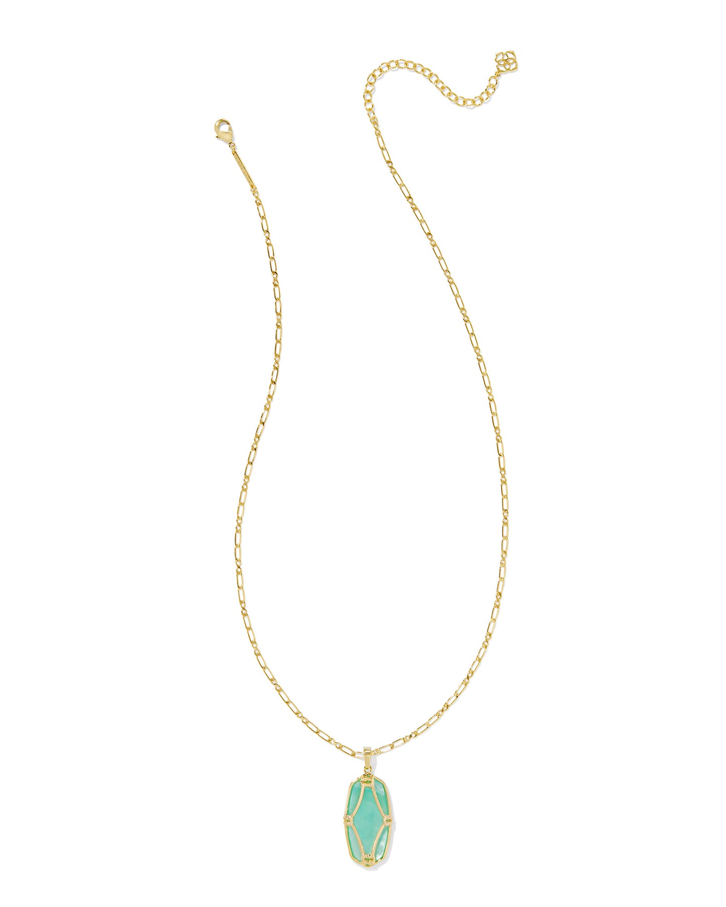 Kendra Scott - Necklace - Elle Lattice Frame Gold Large Long Pendant Necklace -  Light Green  Mother of Pearl - Findlay Rowe Designs