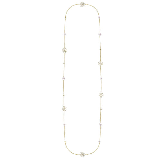 Natalie Wood - Adorned Pearl Logo Station Necklace in Gold - Findlay Rowe Designs
