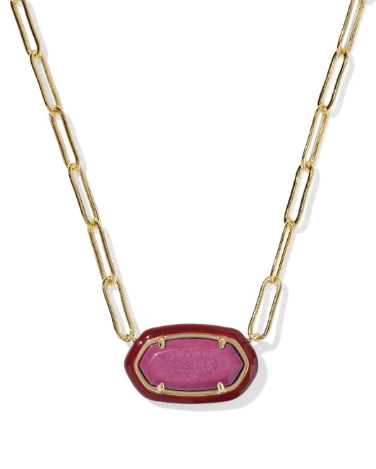 Kendra Scott - Necklace - Elisa Enamel Frame Gold Paperclip -  Gold Maroon Magnesite - Findlay Rowe Designs