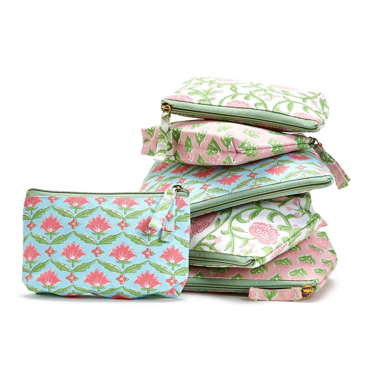 Two's Company- Pink Floral Block Print Pouches