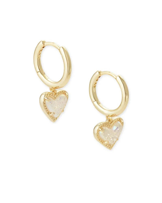 Kendra Scott - Ari Heart Gold Huggie Earrings - Iridescent Drusy - Findlay Rowe Designs