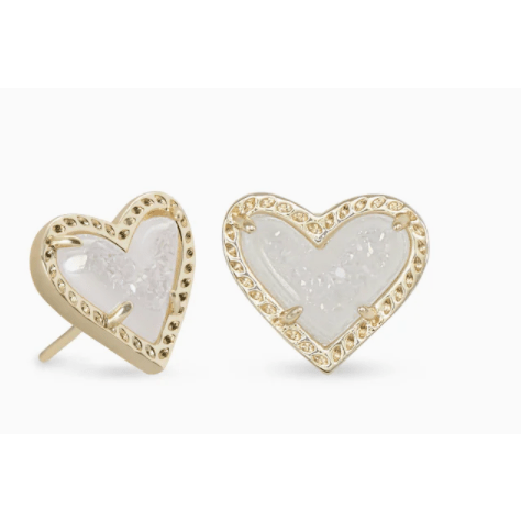 Kendra Scott - Ari Heart Gold Stud Earrings In Iridescent Drusy - Findlay Rowe Designs