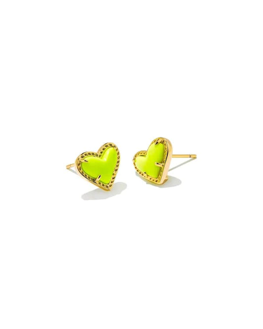 KENDRA SCOTT - Ari Heart Gold Stud Earrings in Neon Yellow Magnesite - Findlay Rowe Designs