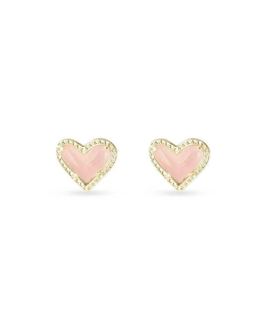 Kendra Scott - Ari Heart Gold Stud Earrings -  Rose Quartz - Findlay Rowe Designs