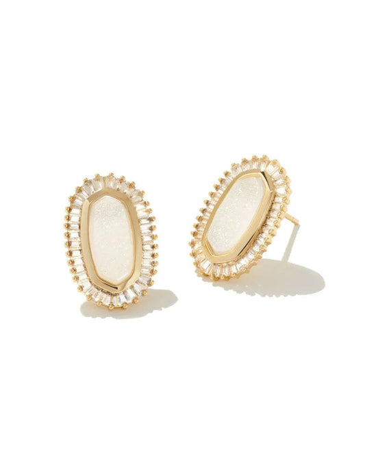 Kendra Scott - Baguette Ellie Gold Stud Earrings - Iridescent Drusy - Findlay Rowe Designs